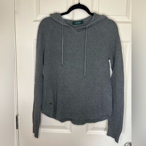 Lauren Ralph Lauren M Gray Knit Waffle Cotton Hoodie Sweater‎ Top